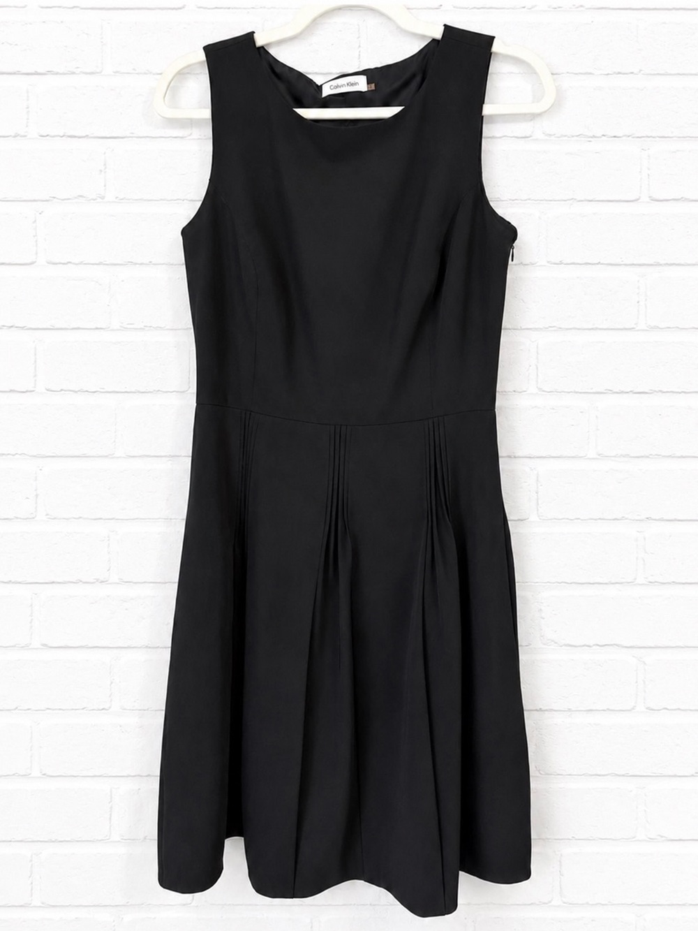 Calvin Klein Black Pleated Fit & Flare Sleeveless Career Dress 4